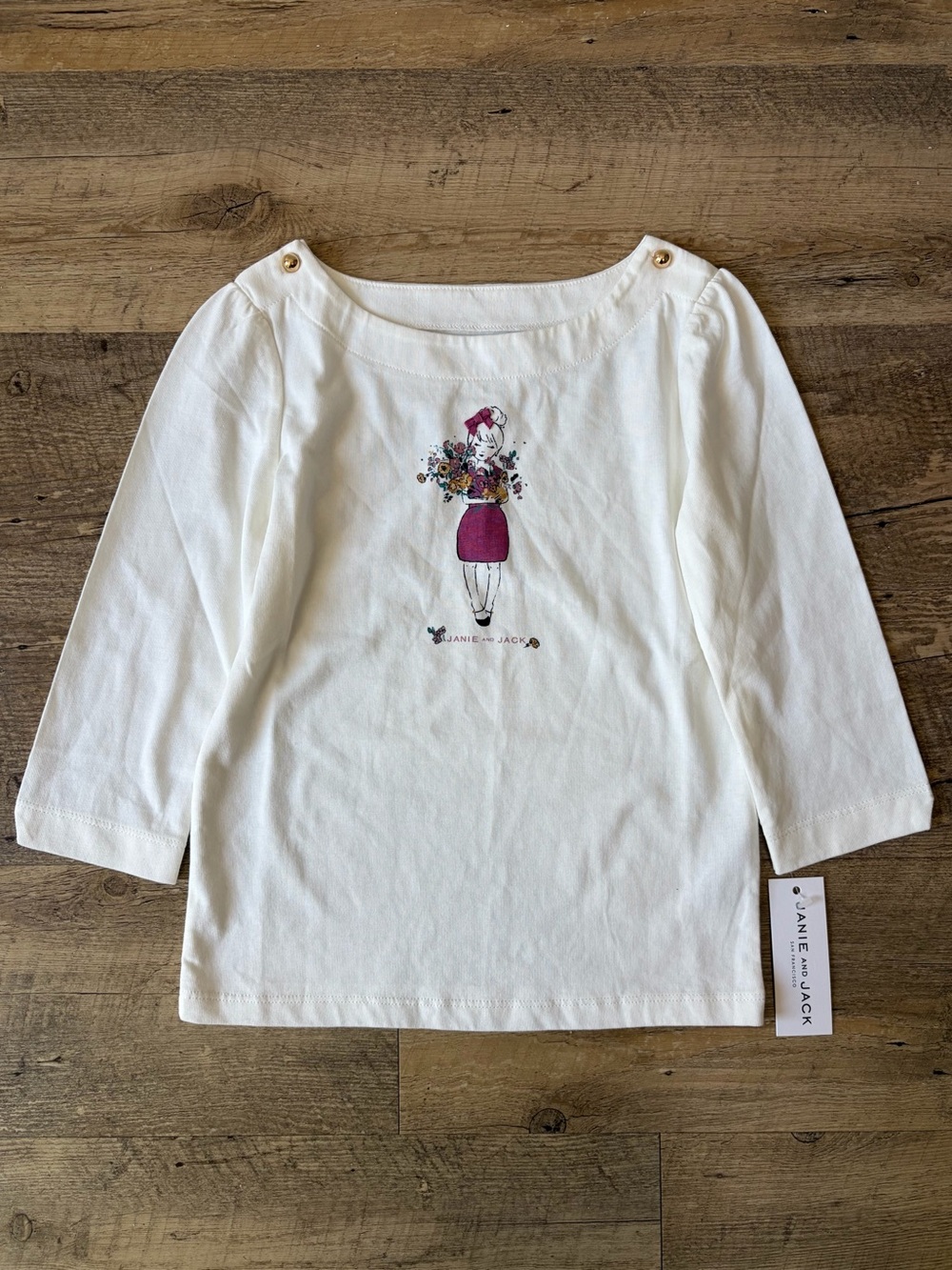 Janie and Jack Girls Bouquet Flower Girl White Graphic Cotton Jersey Top